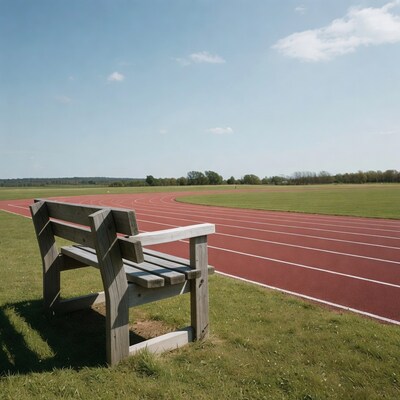 Wooden bench by running track