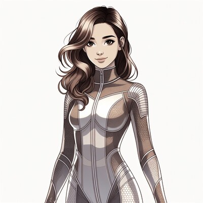 Asian woman in futuristic bodysuit