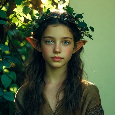 Elf girl with leaf crown and pointed ears
