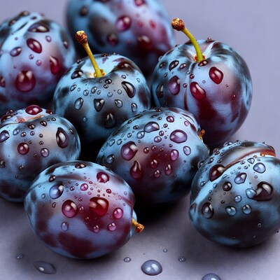 Wet Plums with Water Droplets
