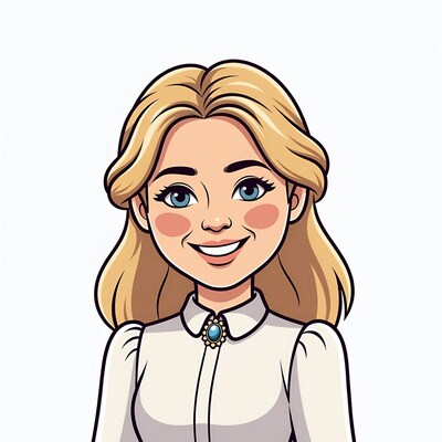 Blonde woman smiling in white blouse