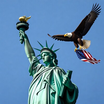 Statue of Liberty with Bald Eagle