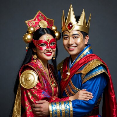 Asian couple in traditional Chinese costumes