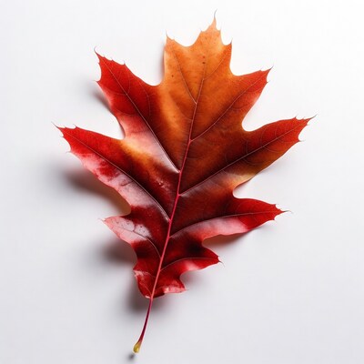Red Oak Leaf on White Background