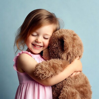 Girl hugging teddy bear