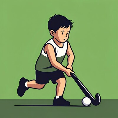 Boy playing field hockey illustration