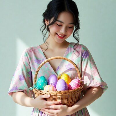 Asian woman holding Easter basket