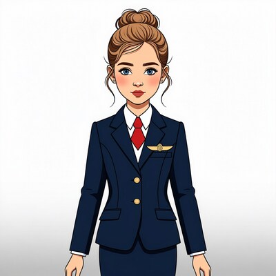 Cartoon female flight attendant in uniform