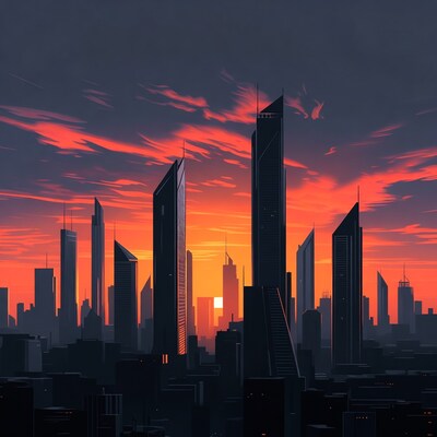 Futuristic City Skyline at Sunset