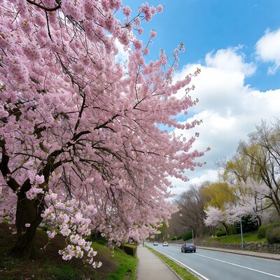 Cherry Blossoms Lining Street
