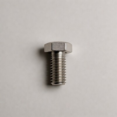 Silver hex bolt on white background
