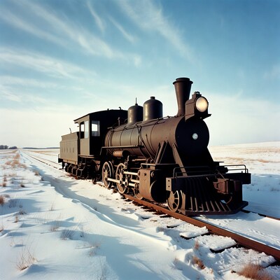 Vintage Steam Locomotive on Snowy Tracks