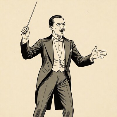 Man conducting orchestra with baton