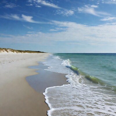 Sandy beach with waves and dunes