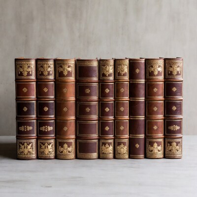 Row of antique leather books
