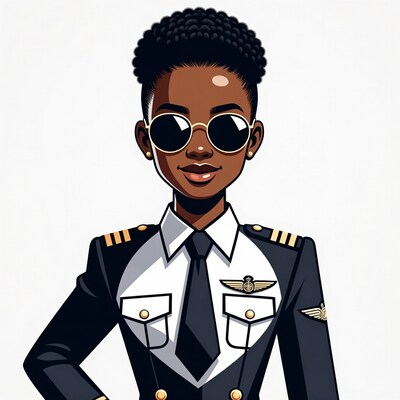 African-American woman pilot illustration