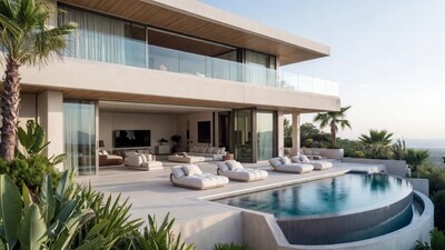 Modern cliffside house with infinity pool