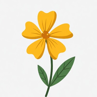 Yellow flower illustration with green leaf