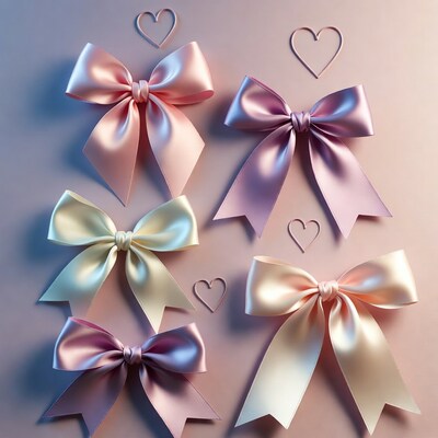 Pink and Ivory Satin Bows with Hearts