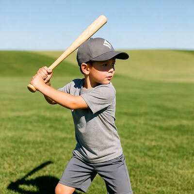 Boy swinging baseball bat outdoors