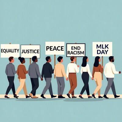 Diverse group holding equality justice peace signs