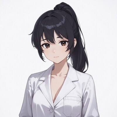 Anime girl in white lab coat