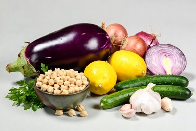 Eggplant Chickpeas Cucumbers Lemons Onions