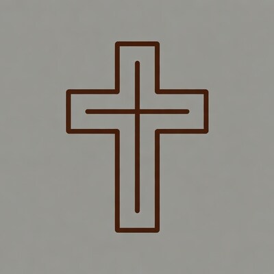 Brown outline cross on gray background