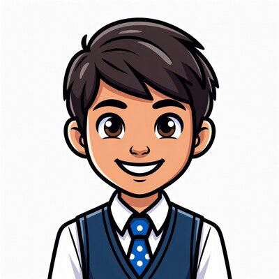 Smiling Asian boy in school uniform