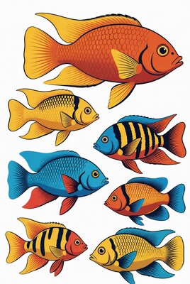 Colorful Angelfish Illustrations Isolated Background