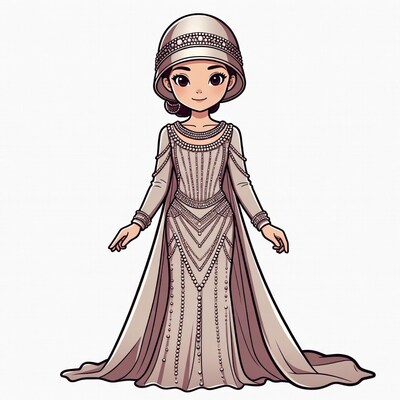 Chibi girl in pearl-embellished gown