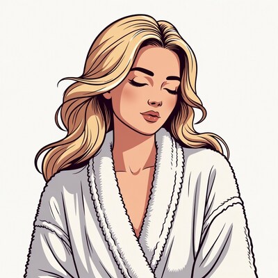Blonde woman in white bathrobe illustration