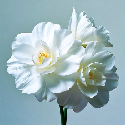 White Daffodil Flowers on Blue Background