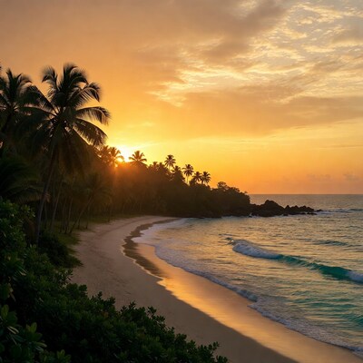 Tropical Beach Sunset with Palms