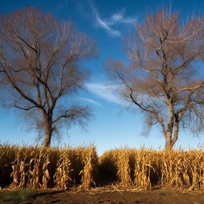 Cornfield Path with Bare Trees