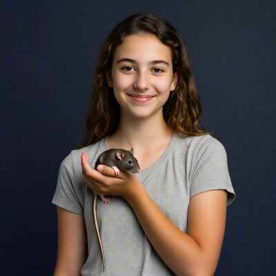 Girl holding pet rat
