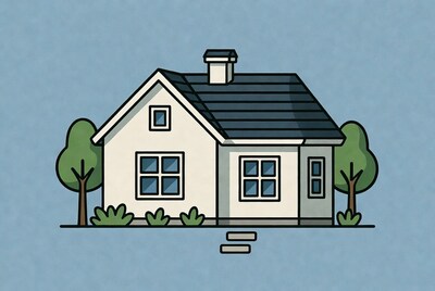 White house with trees illustration