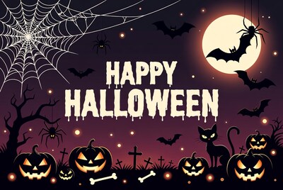 Happy Halloween Illustration with Pumpkins Bats