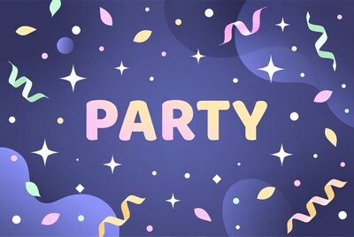 Party Text with Confetti and Stars