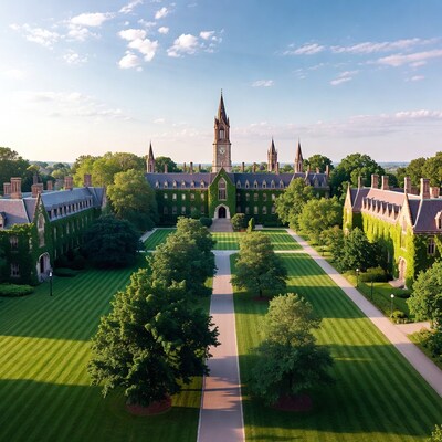 Ivy-covered Gothic university quad