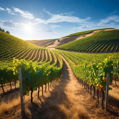Vineyard Rows at Sunset