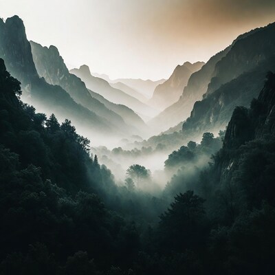 Misty Mountain Valley Landscape