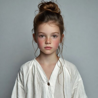 Girl with bun hairstyle in white dress