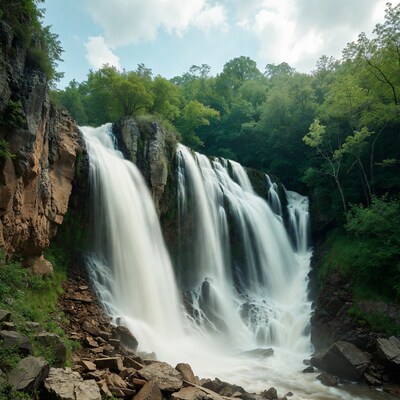 Waterfall cascading over rocky cliffs