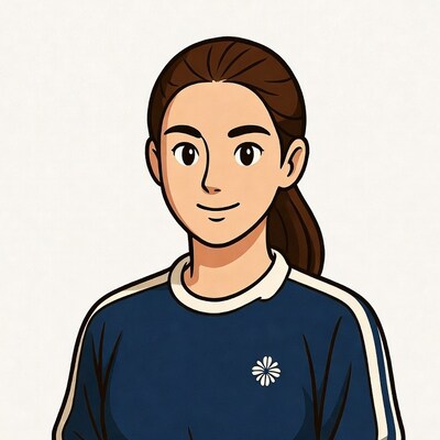 Asian woman in blue tracksuit illustration