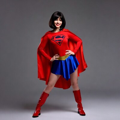 Woman in Supergirl costume posing