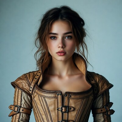 Woman in leather corset armor