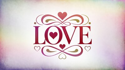 LOVE text with hearts