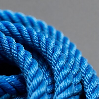 Blue rope coil on gray background