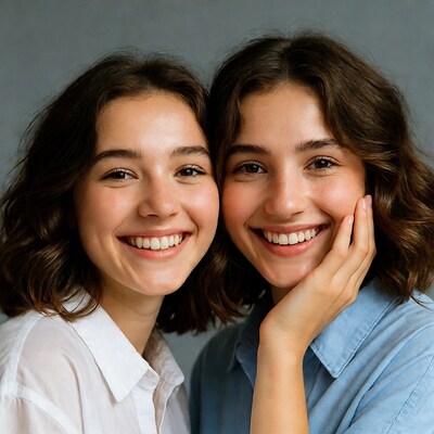 Two young women smiling together
